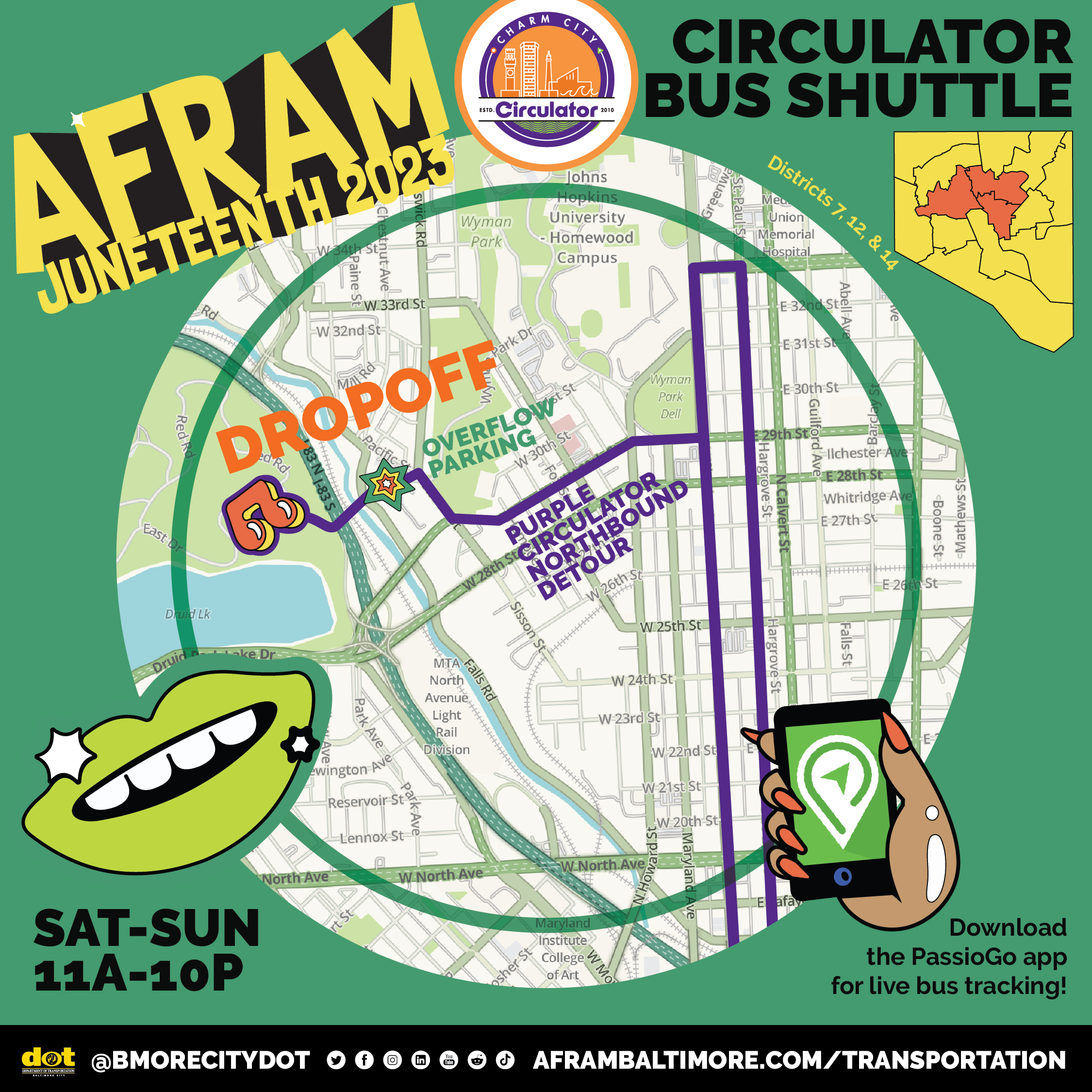 Map of the Charm City Circulator during AFRAM 2023